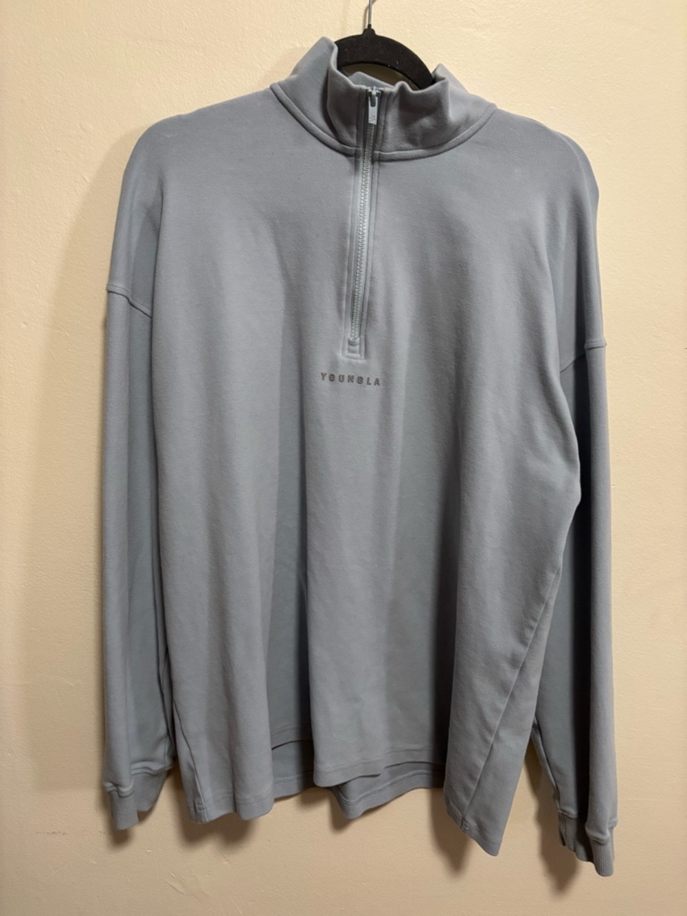 YoungLA Men's Light Blue Quarter-Zip Pullover Sweater Size Large